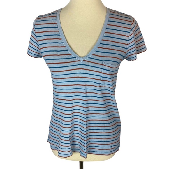 Madewell Light Blue Striped Pastel V-Neck Baby Tee - Picture 1 of 8